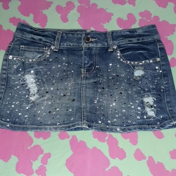 Wallflower Vintage Denim Bling Miniskirt Size‎ 3 - Picture 1 of 5